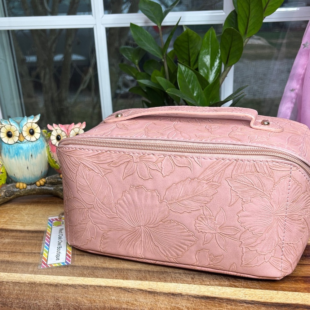 Pink Floral Rustic Embossed Women’s Travel Cosmetic Bag